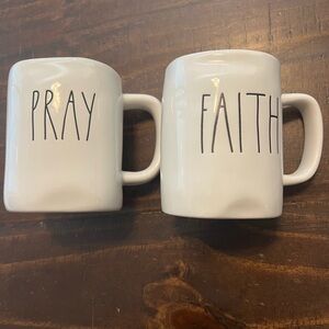 Rae Dunn White Ceramic Mugs Set Pray Faith